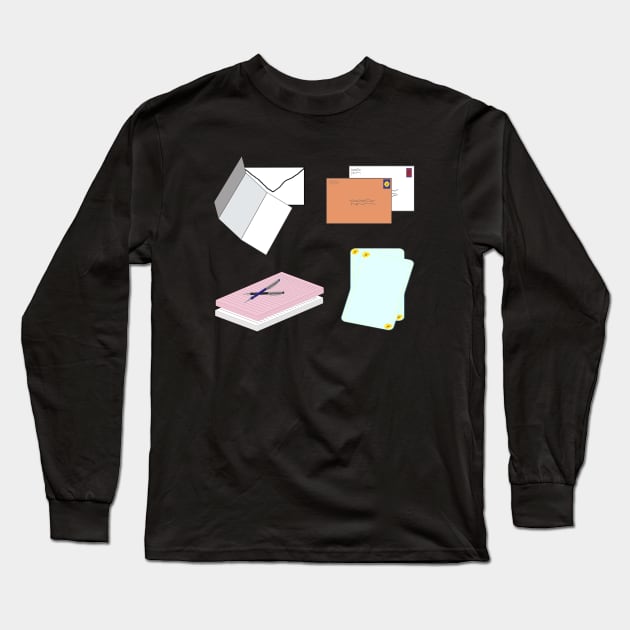 Snail Mail Happy Mail (Separate Items Version – Black Background) Long Sleeve T-Shirt by Art By LM Designs 